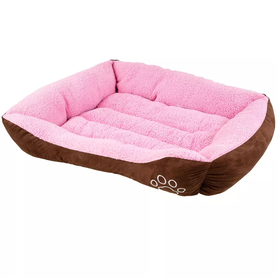 Faux suede, rectangular pet bed, medium, brown & pink