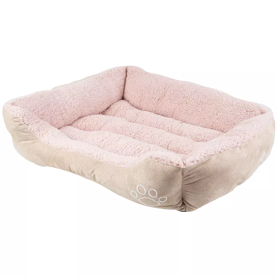 Faux suede, rectangular pet bed, medium, tan & blush