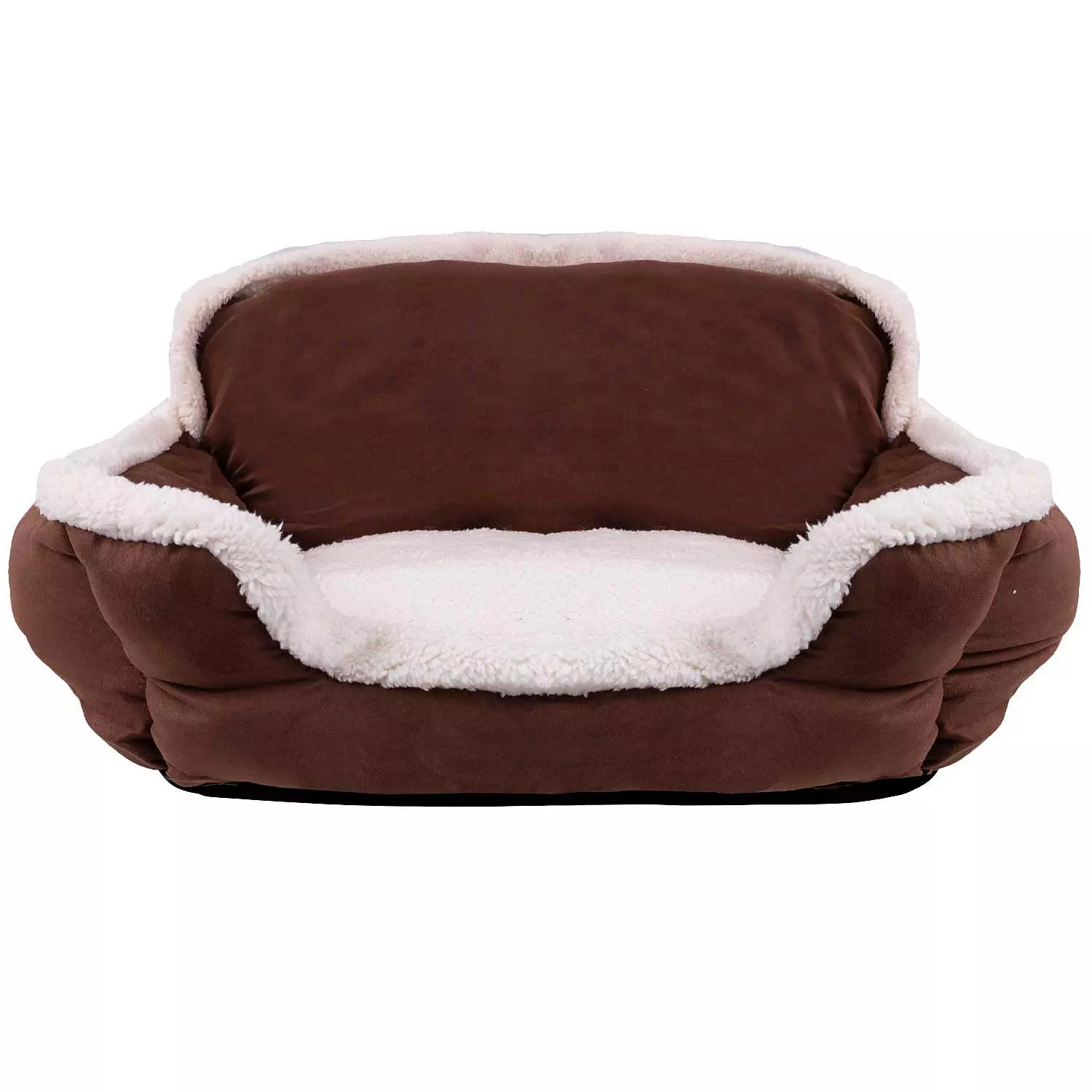 Faux suede, square pet bed, medium, brown & white