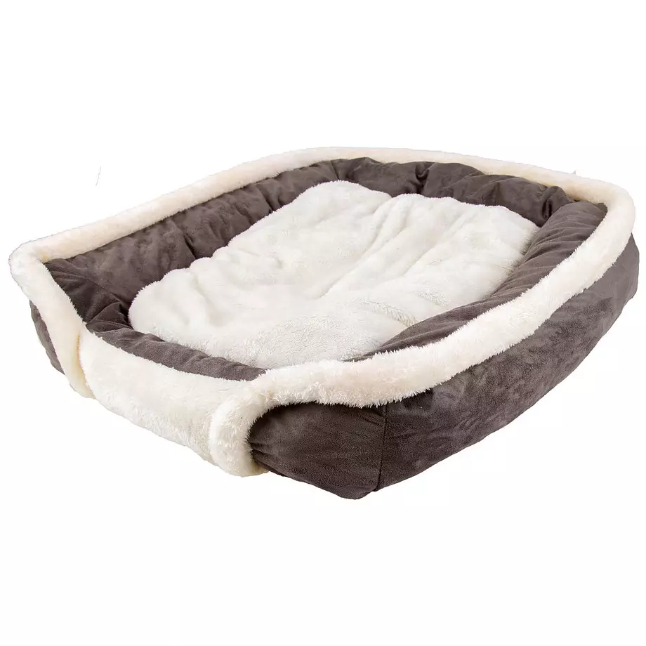 Faux suede, square pet bed with memory foam,medium, grey & white