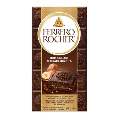Ferrero Rocher - Dark chocolate bar with hazelnut & cocoa filling, 90g