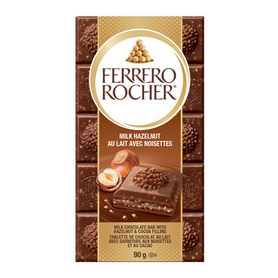 Ferrero Rocher - Milk chocolate bar with hazelnut & cocoa filling, 90g
