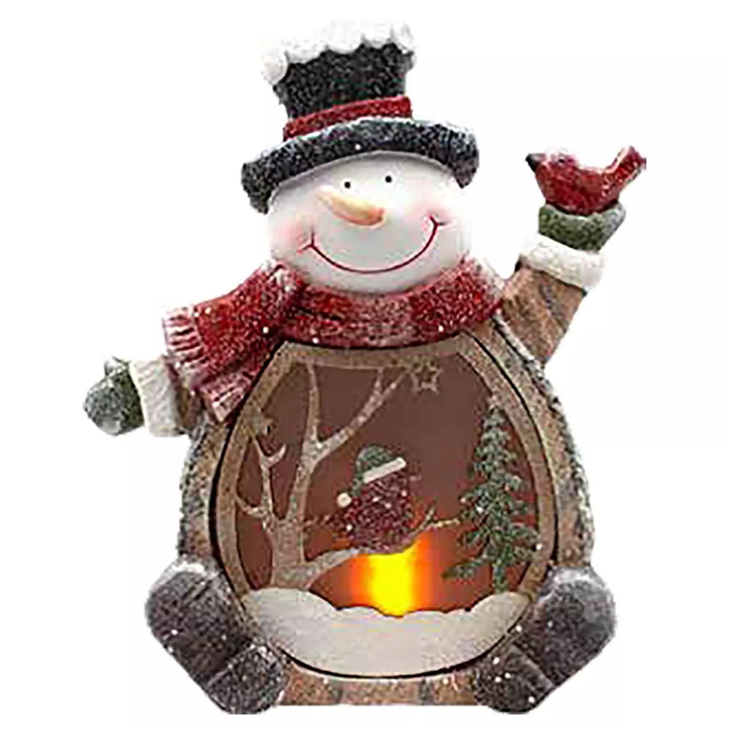 Figurine de Noël bonhomme de neige en résine avec flamme, 15"
