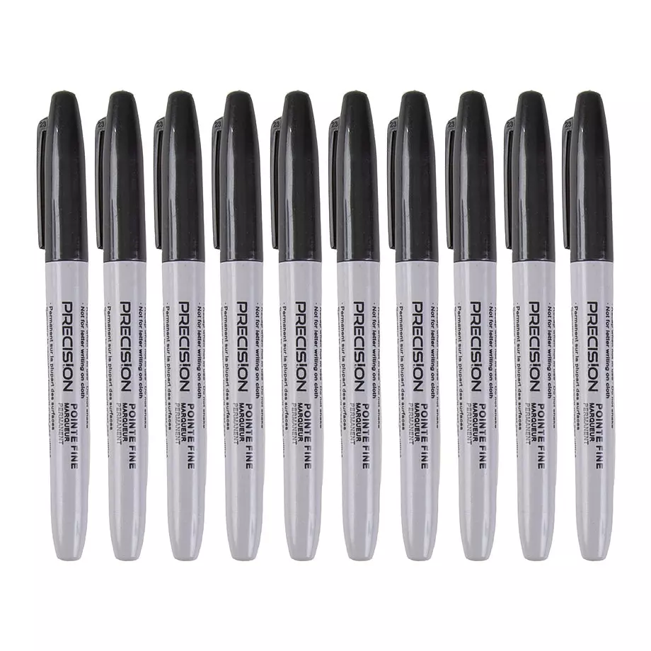Fine tip permanent markers, black, pk. of 10