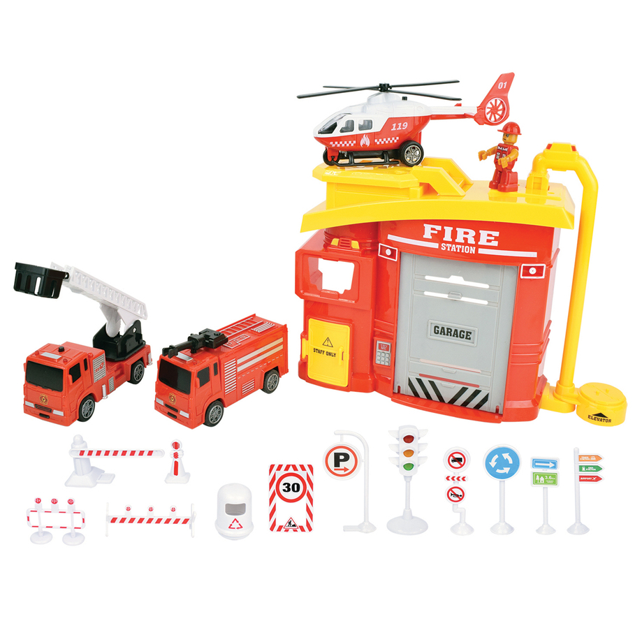 Fire station emergency rescue playset with 3 cars