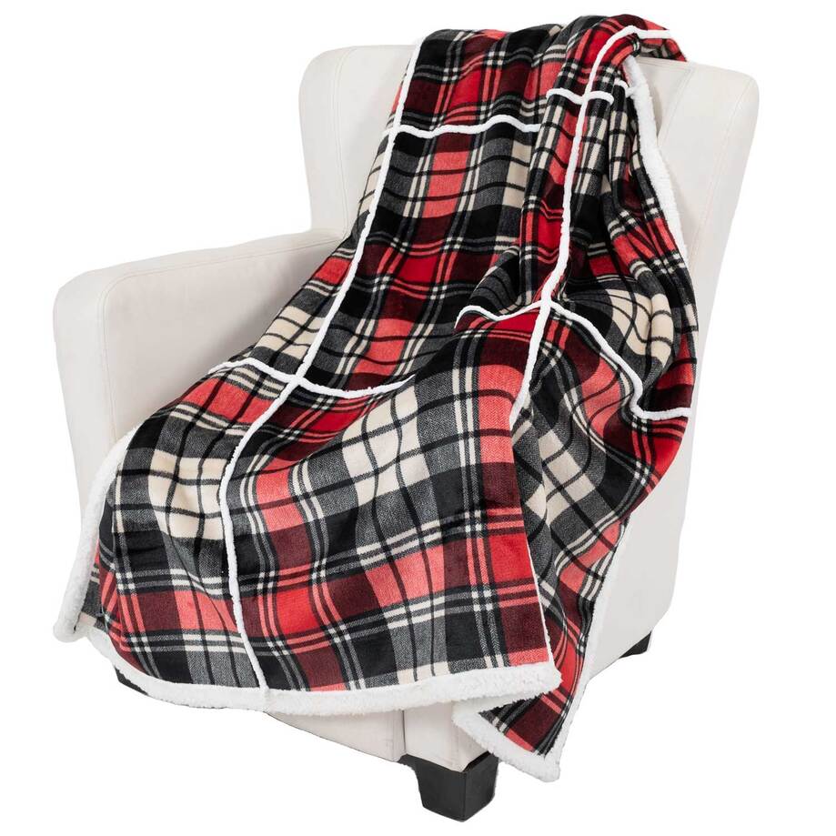 Flannel throw with sherpa reverse, 48
