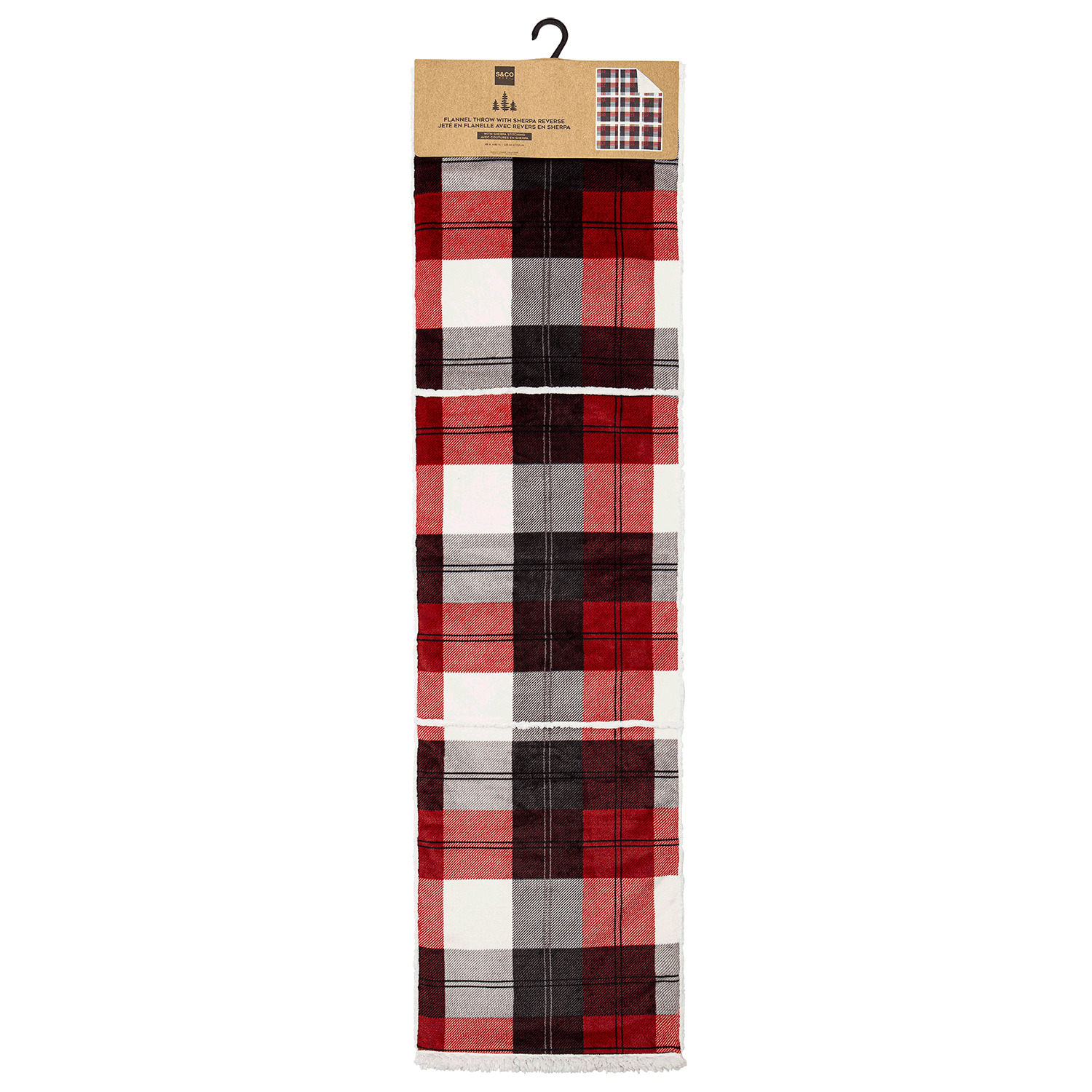 Flannel throw with sherpa reverse, 48