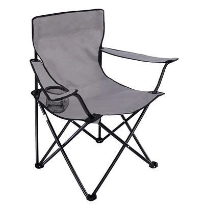 Folding camp chair with a mesh cup holder and armrest