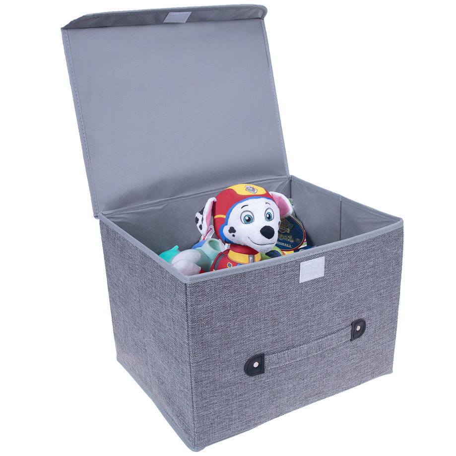 Folding fabric storage box with handle