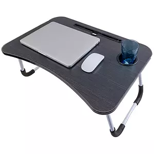 Folding laptop desk / tray table with cup slot