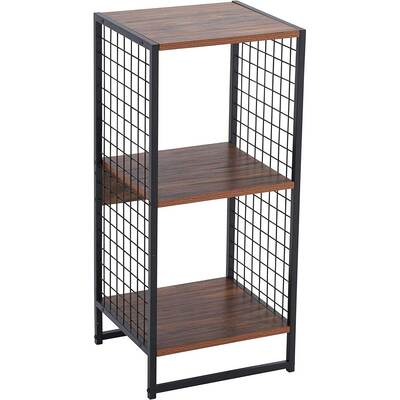 Free-standing 2-tier shelving unit, 2-cube, wood grain and metal wire mesh