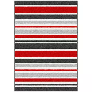 FRIDA Collection, decorative area rug, red/black/grey stripes, 5'x7'