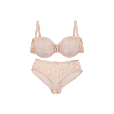 Full coverage lace underwire bra set with cheeky panty - Off white - Plus Size