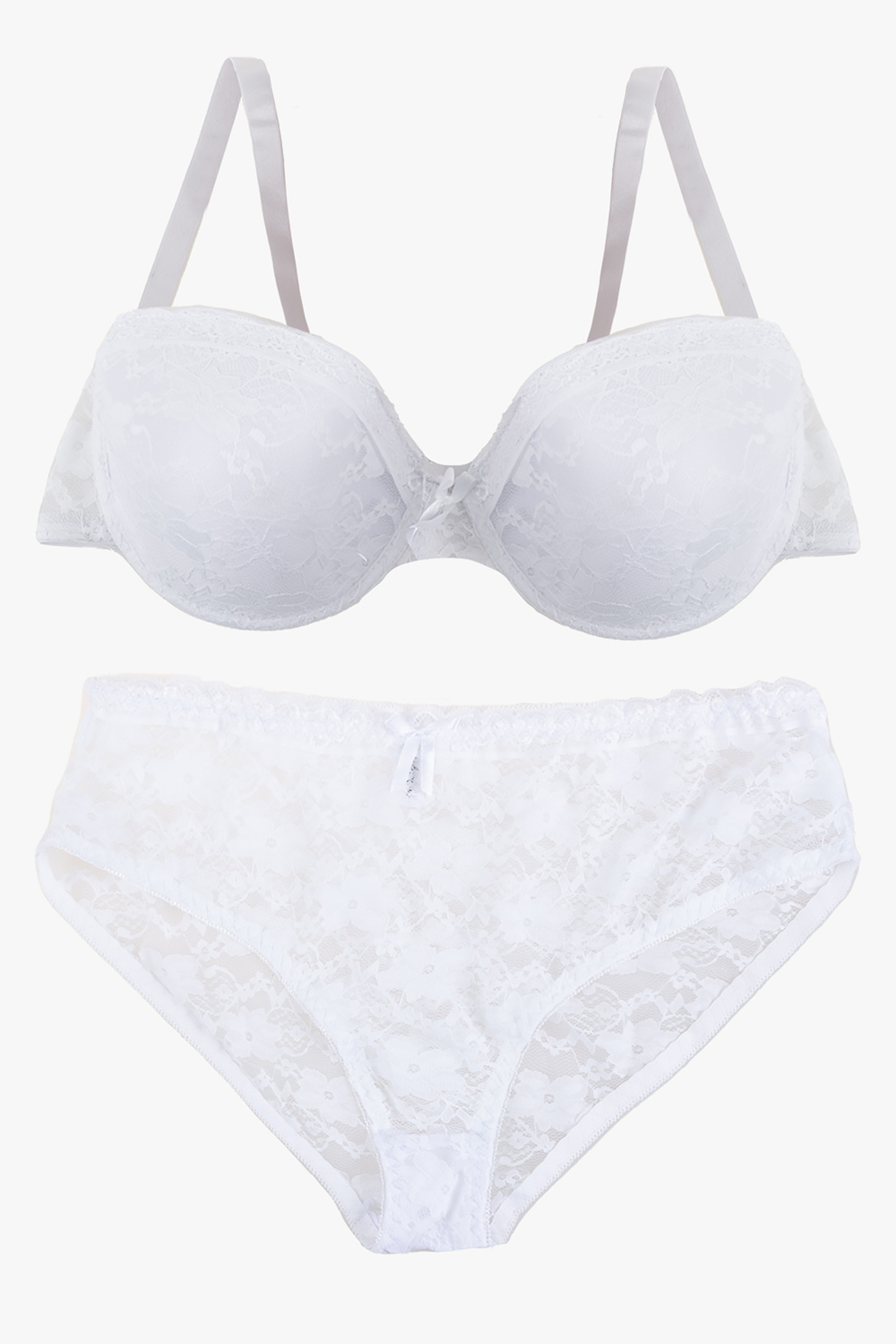 White Lace plunge lingerie set: bra and panties in off-white