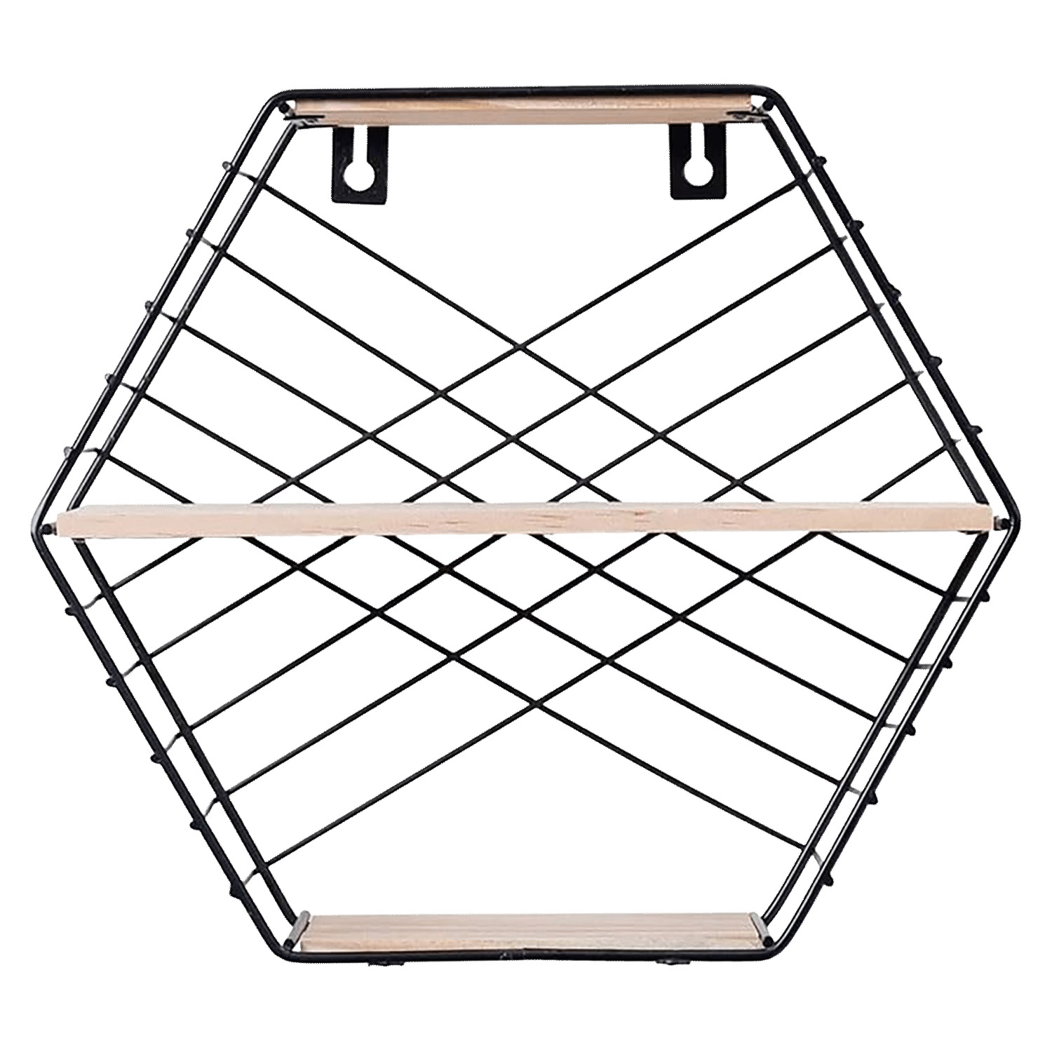Geometric hexagonal floating wall shelf