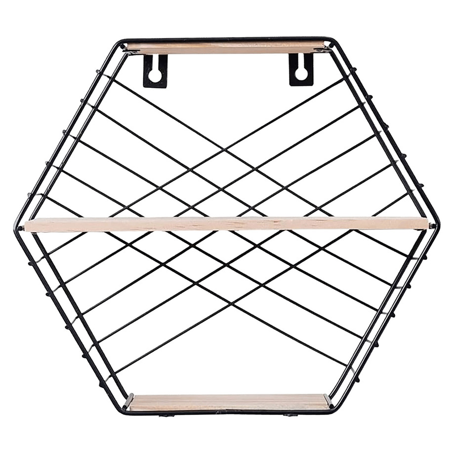 Geometric hexagonal floating wall shelf