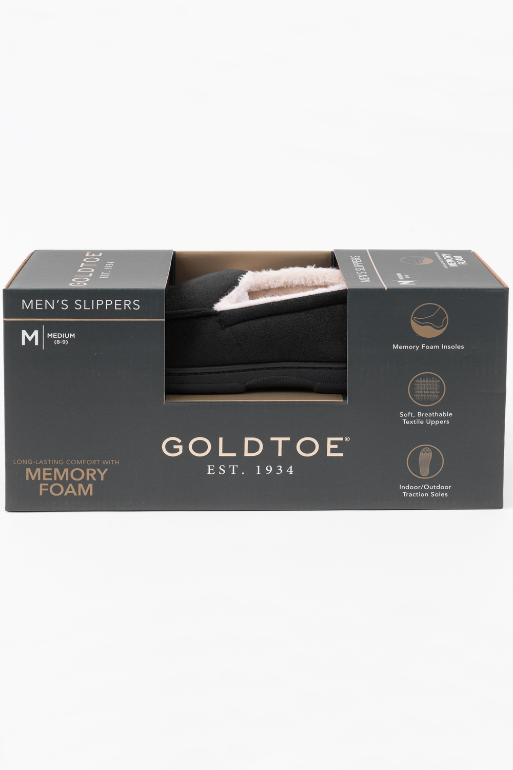 GoldToe - Pantoufles mocassins en mousse à mémoire dans une boîte