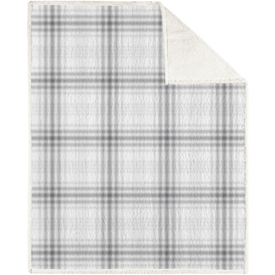 Grey tartan throw blanket with sherpa backing, 48"x60"