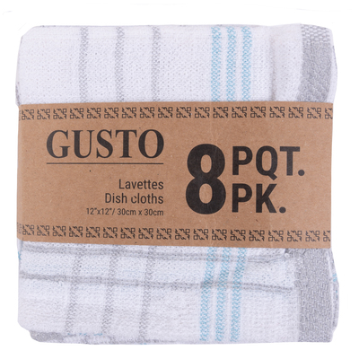 Gusto - Plaid dishcloths, 12"x12", pk. of 8
