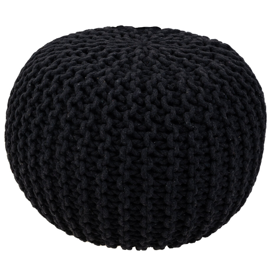 Hand knitted cable tweed pouf - Black