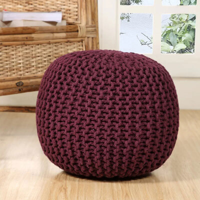 Hand knitted cable tweed pouf