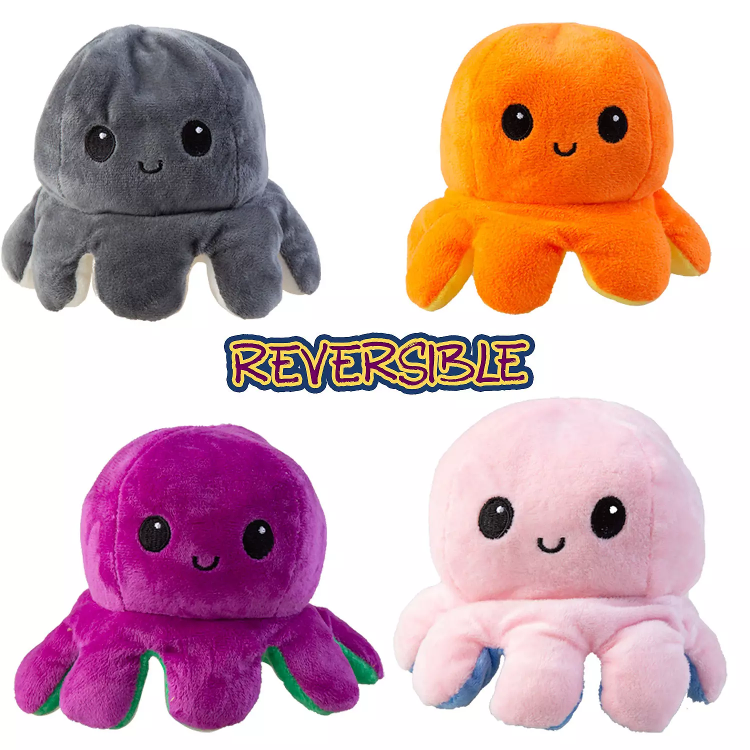 Happy/sad reversible octopus plush toy, 1 piece