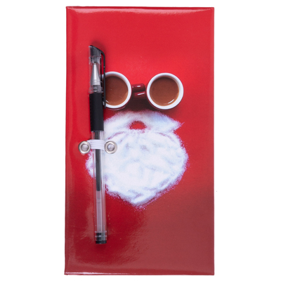 Hard cover memo pad with gel pen, 300 pages - Hot chocolate Santa