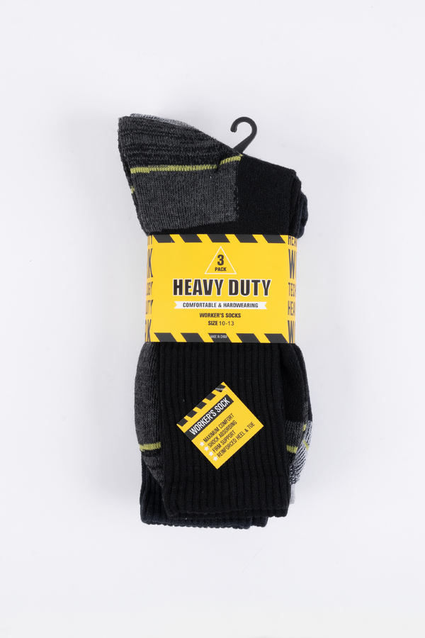 Heavy Duty - Comfortable & hardwearing worker's socks, 3 pairs - Black, grey & namy