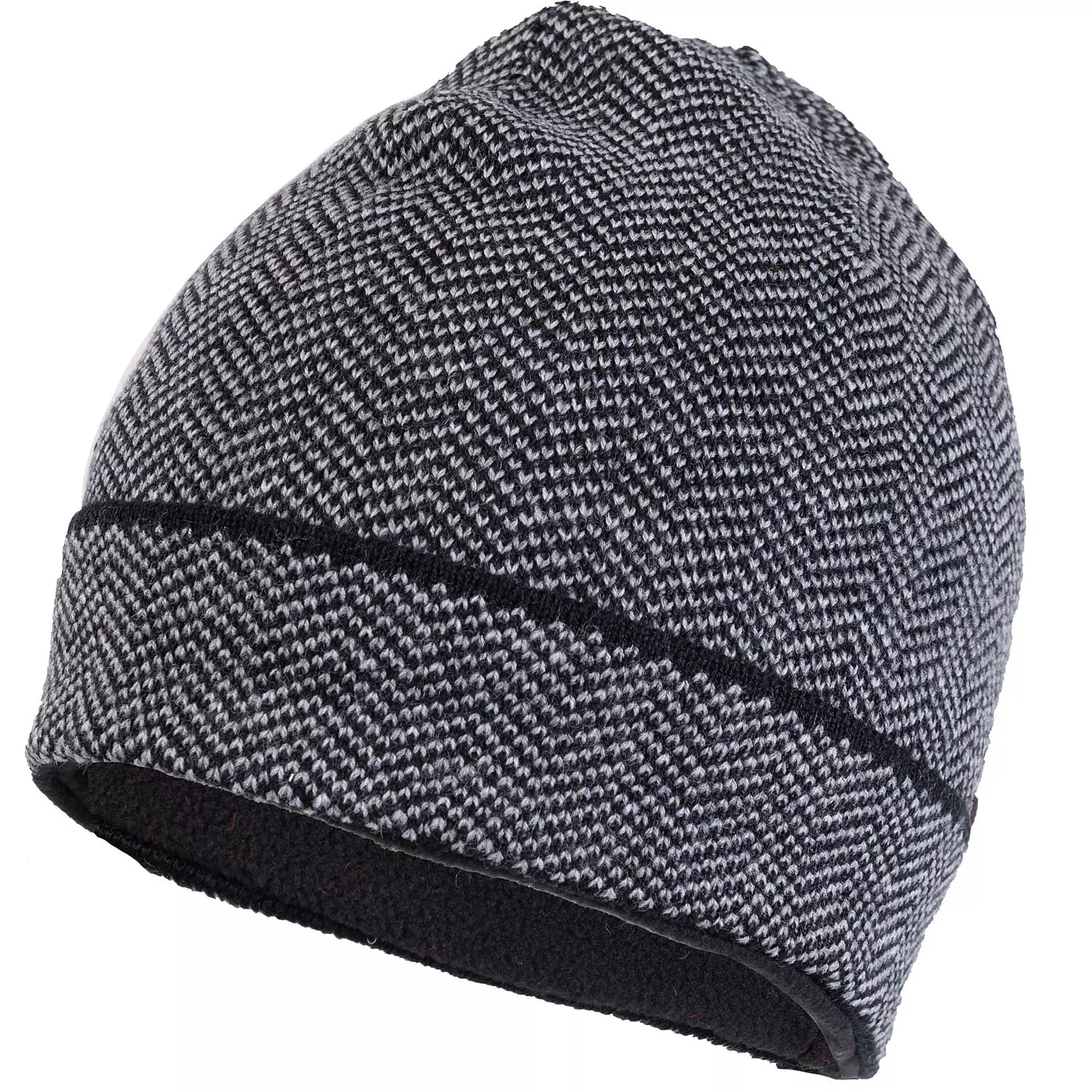 Herringbone patterned tuque with fleece lined headband