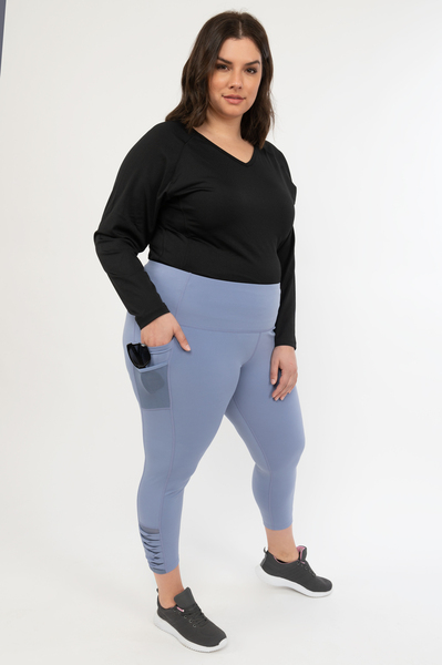 High-waisted 7/8 legging with double pockets and twist detail - Blue ice - Plus Size