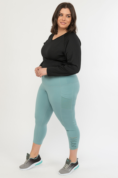 High-waisted 7/8 legging with double pockets and twist detail - Mineral blue - Plus Size