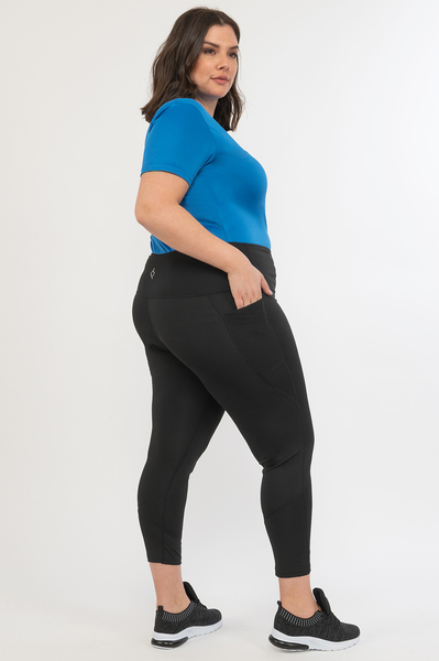 High-waisted 7/8 legging with double pockets - Black - Plus Size