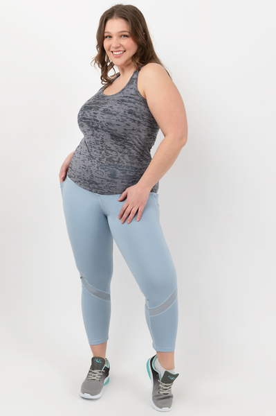 High-waisted 7/8 legging with lateral pockets and reflective accents - Ashley blue - Plus Size