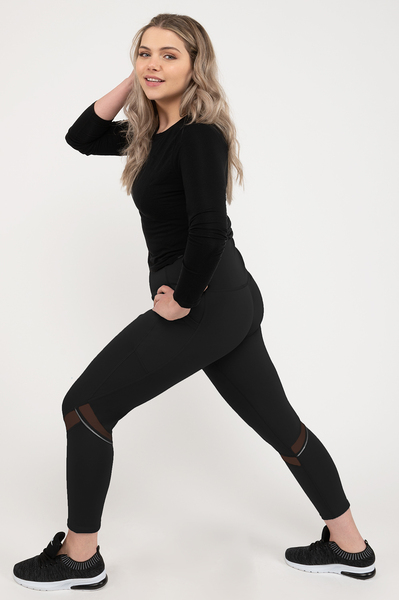 High-waisted 7/8 legging with lateral pockets and reflective accents - Black - Plus Size