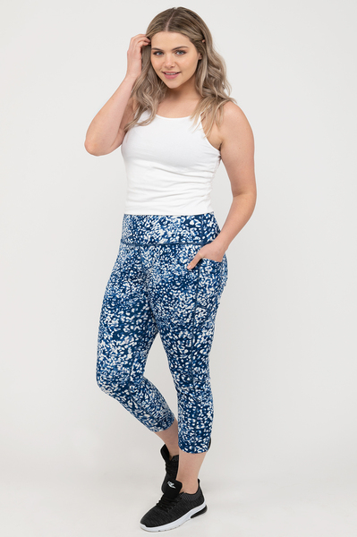 High-waisted 7/8 legging with lateral pockets - Frosted navy leopard - Plus Size