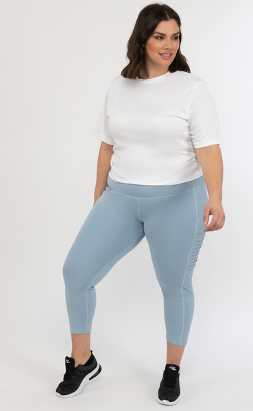 High-waisted 7/8 legging with moto design lateral pockets - Ashley blue - Plus Size