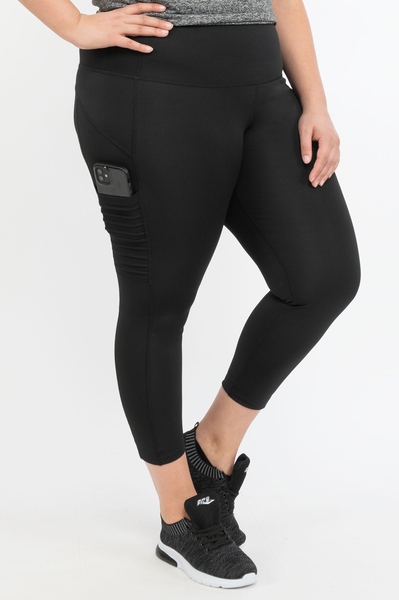 High-waisted 7/8 legging with moto design lateral pockets - Black - Plus Size