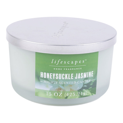 Highly scented 3-wick jar candle with lid, 15 oz - Honeysuckle jasmin