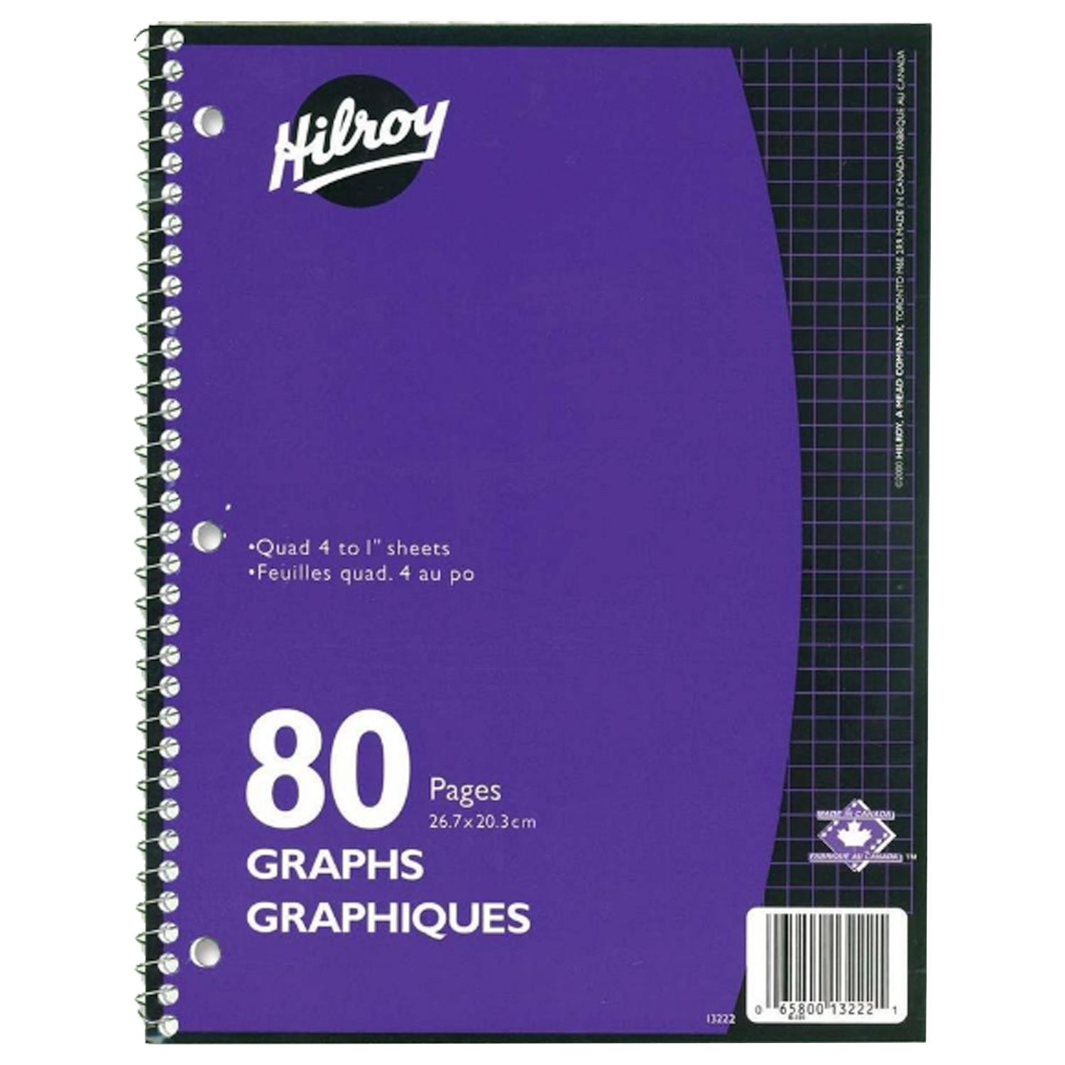 Hilroy - 1 subject graph ruled spiral notebook, 80 pages