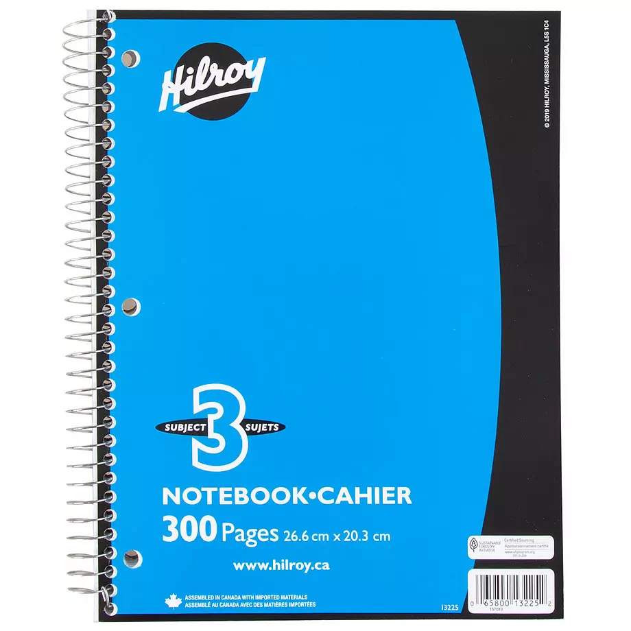 Hilroy - 3 subject notebook, 300 pages, assorted colors