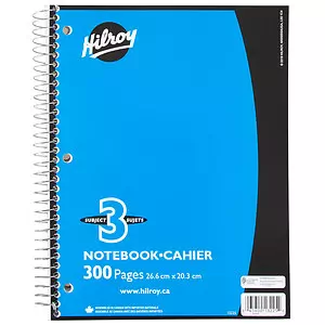 Hilroy - Cahier à 3 sujets, 300 pages, couleurs assorties