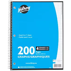 Hilroy - Quad ruled notebook, 200 pages, 4:1 squares, assorted colors