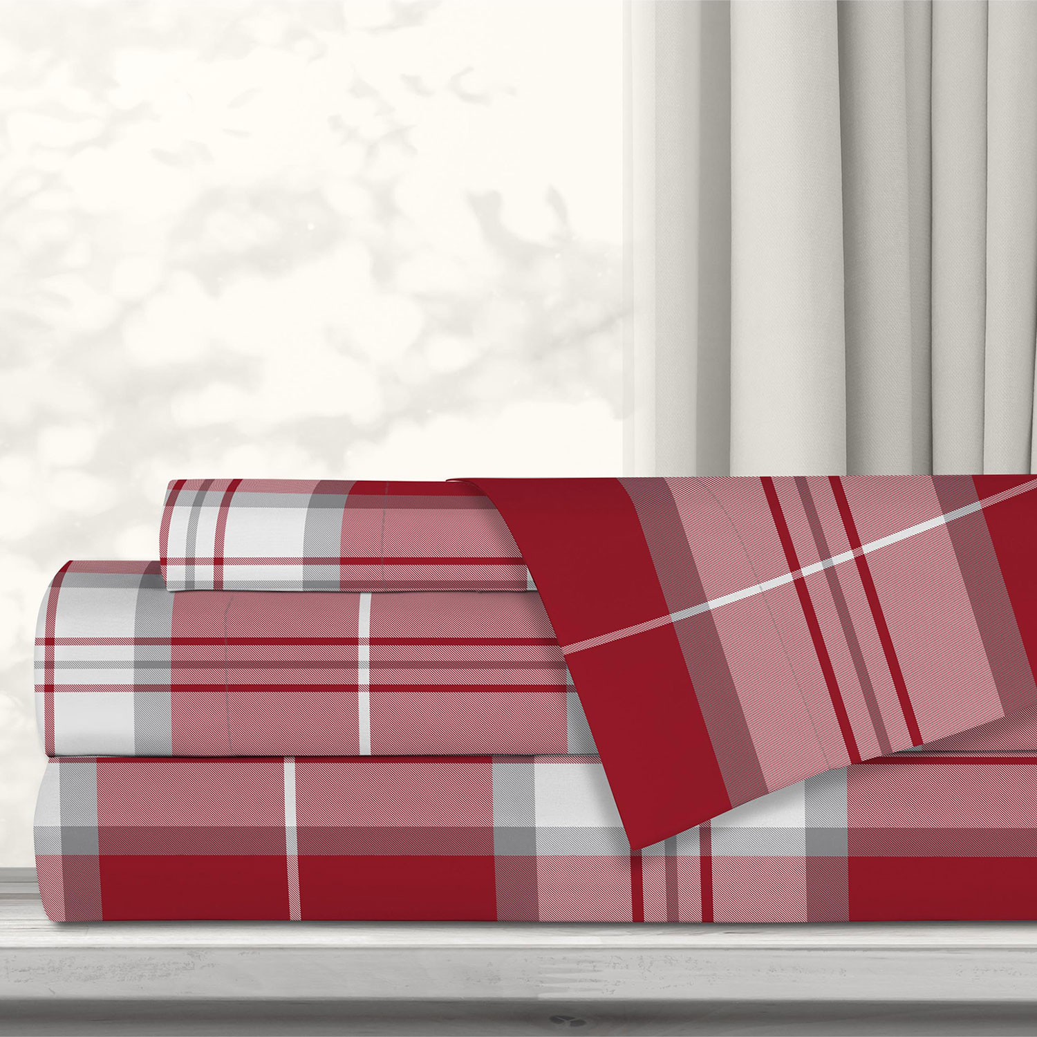 Holiday microfiber sheet set - Red plaid, Double