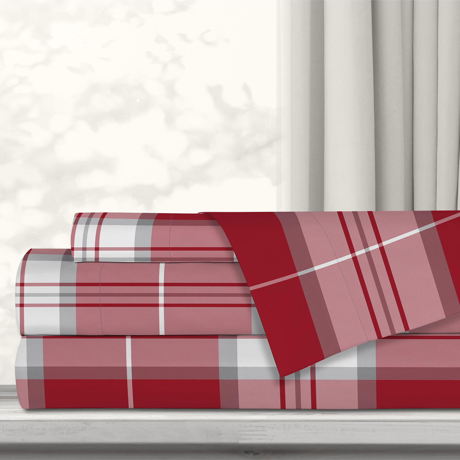 Holiday microfiber sheet set - Red plaid, Twin