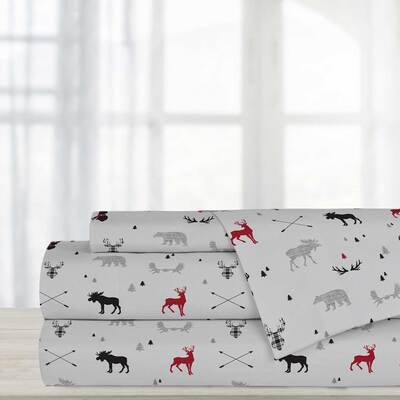 Holiday print microfiber sheet set - Enchanted forest in grey