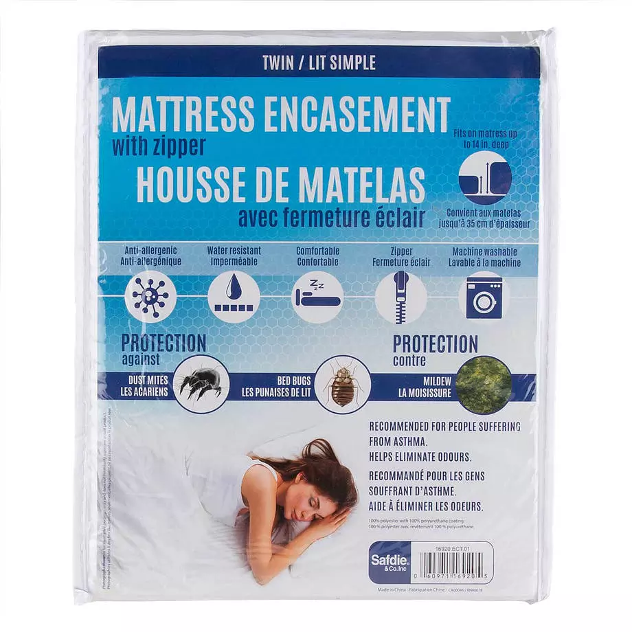 Housse de matelas avec fermeture éclair, lit simple