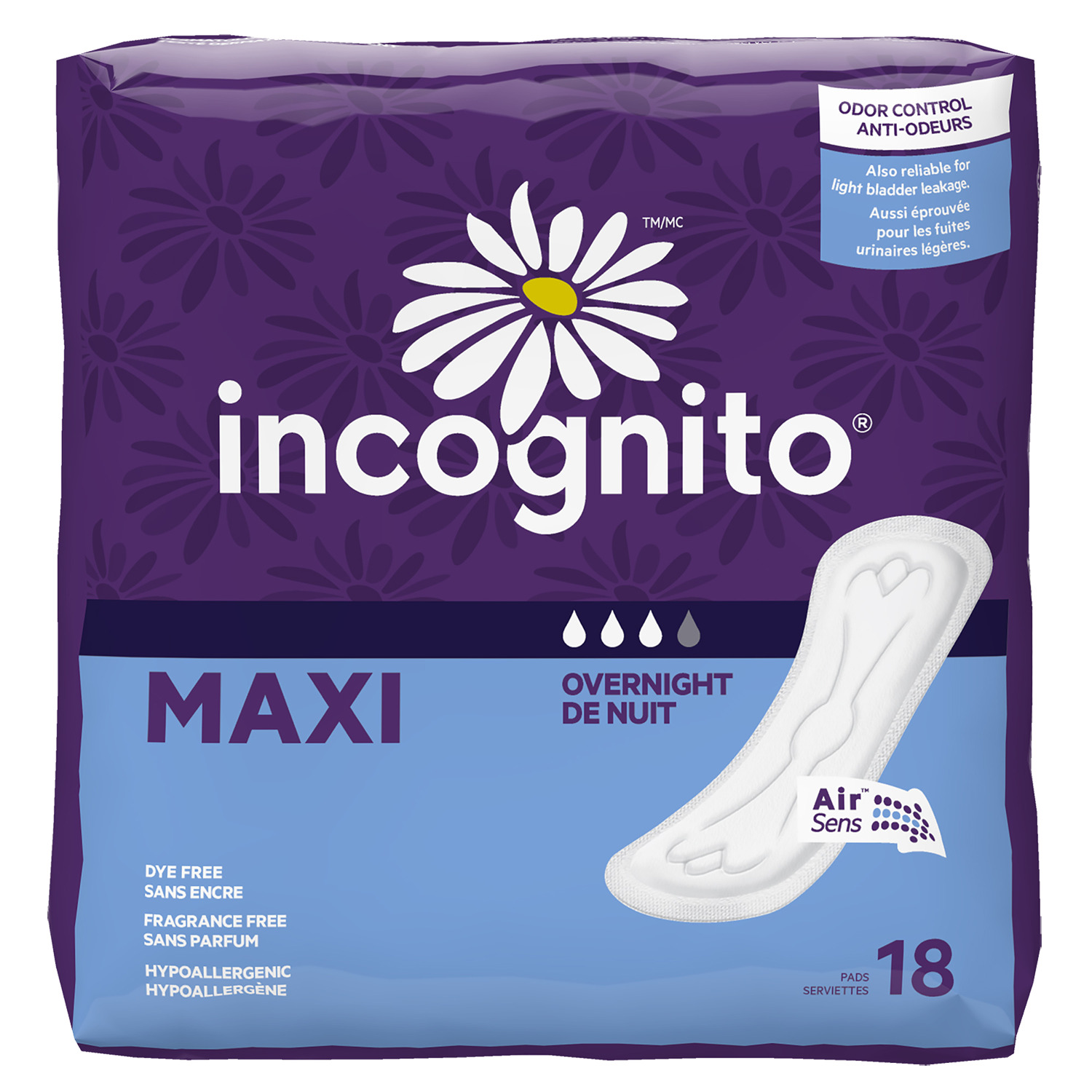 Incognito - Overnight maxi pads, pk. of 18
