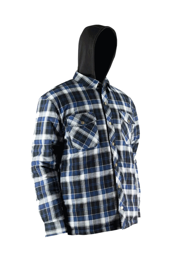 Jackfield - Quilted flannel shirt with with hood and rustproof snaps - Plus  Size. Colour: blue. Size: 4x