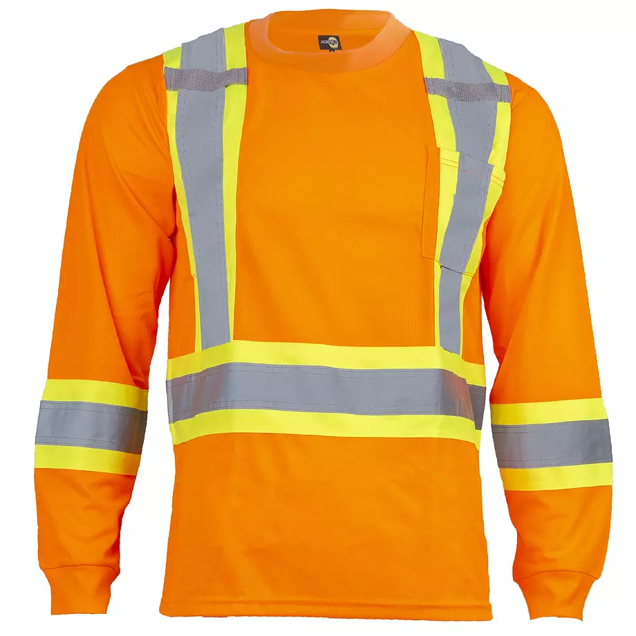 Jackfield - T-shirt manches longues, haute visibilité, orange, grand (G)