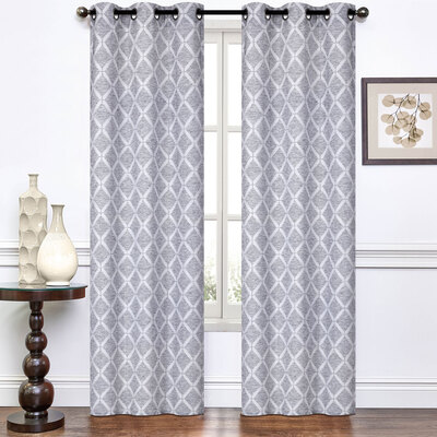 Jacquard curtain with metal grommets, 37"x84" - Textured diamonds